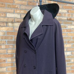 VINTAGE Gallery Long Double Breasted Trench Coat Removable Hood+Lining Sz 12P MP